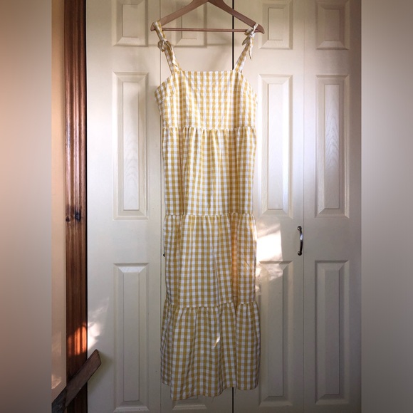 Yellow Gingham Picnic Dress, Tiered, Full Length - Picture 5 of 7